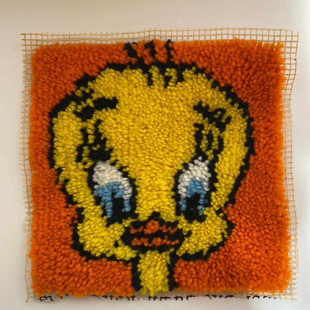 Vintage Latch Hook Tweety Bird Looney Tunes Warner Brothers Tapestry
